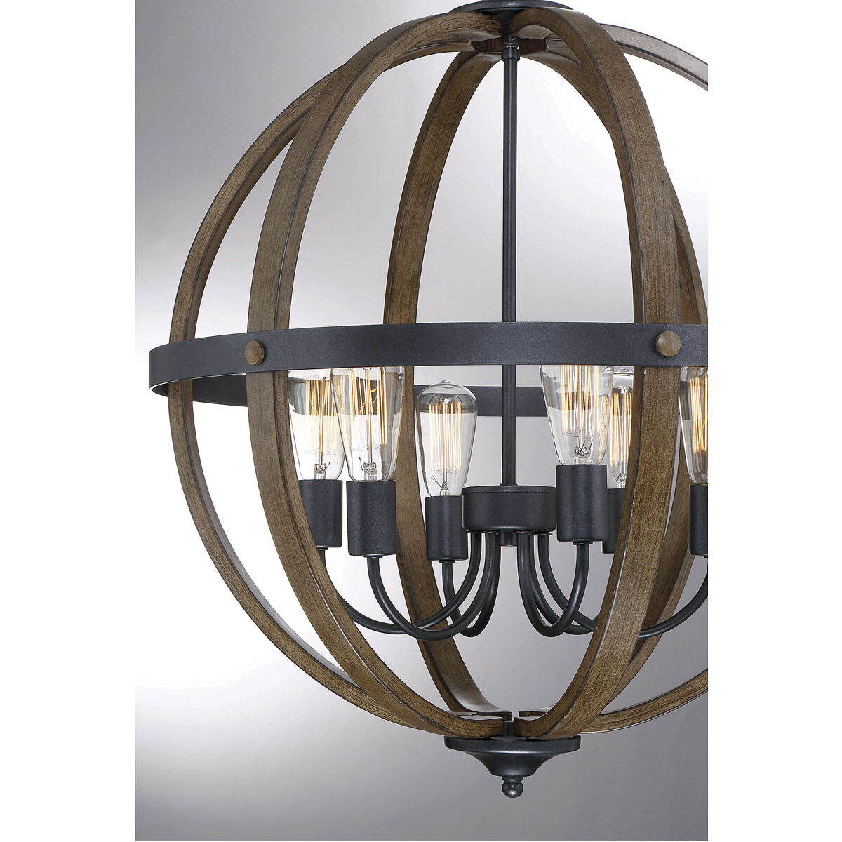 Farmhouse 6 Light 24 inch Wood with Black Pendant Ceiling Light