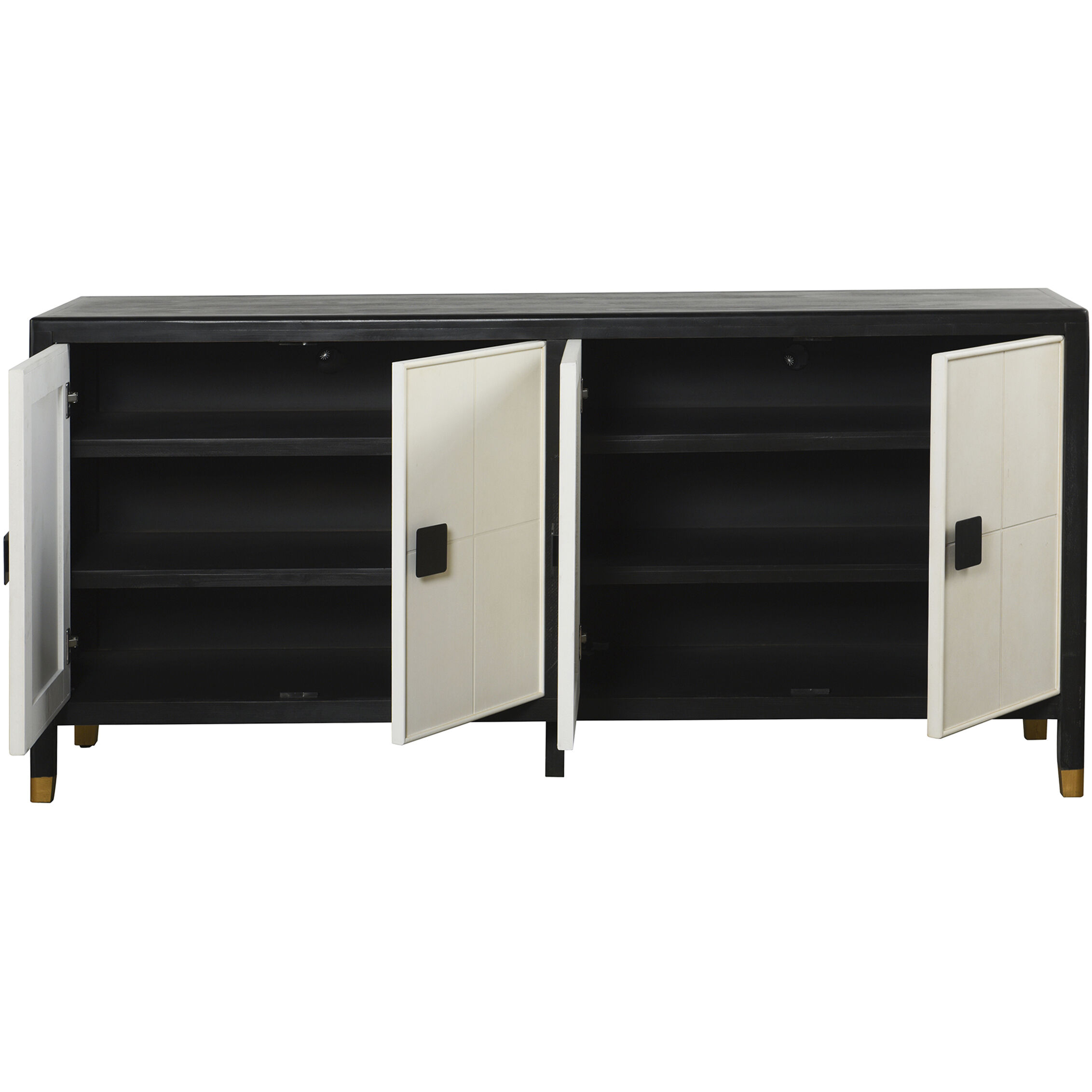 Cameron Satin Black and White and Brass Cabinet