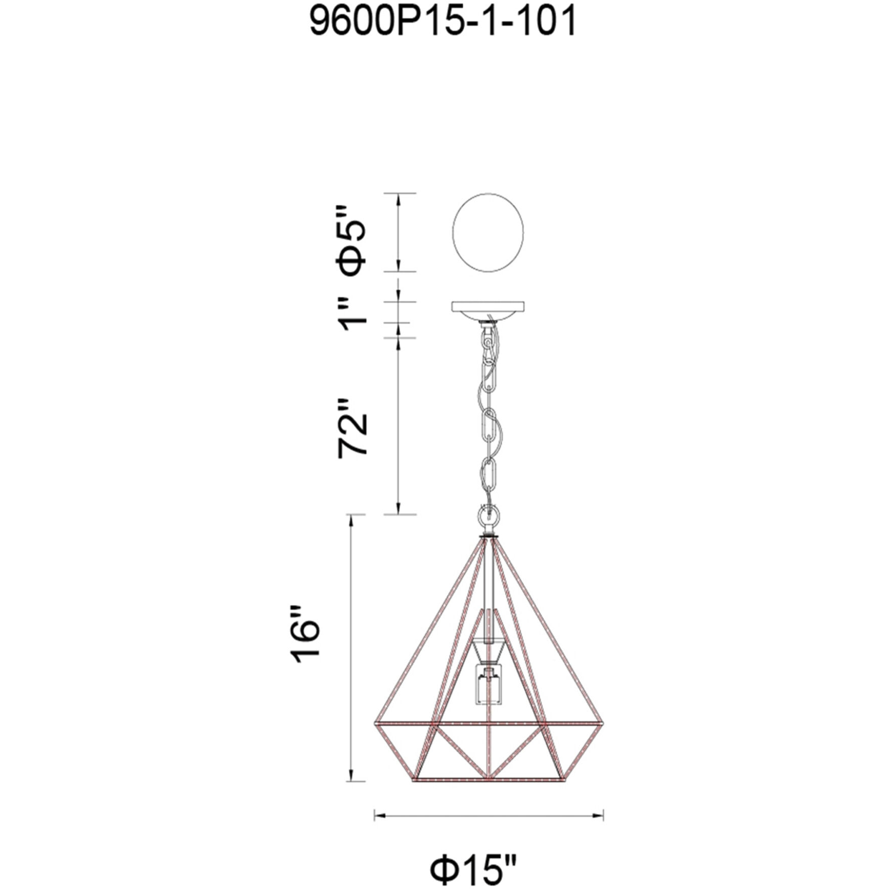 Diamond 1 Light 15 inch Black Down Pendant Ceiling Light