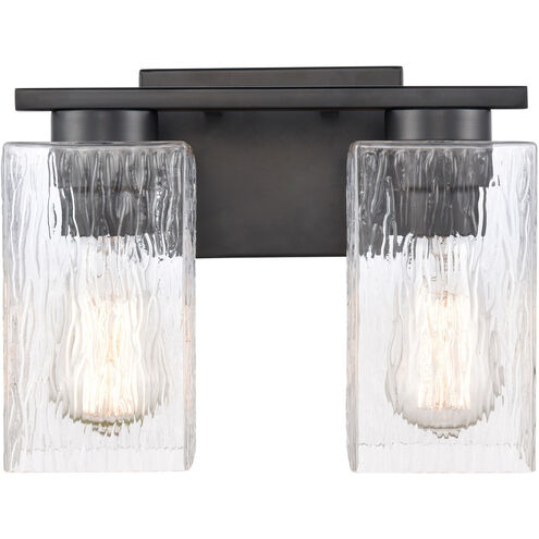 Juneau 2 Light 11 inch Matte Black Bath Vanity Light Wall Light in Clear Rippled Glass