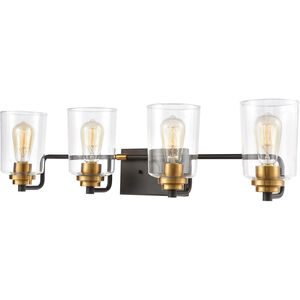 Moore 4 Light 32 inch Matte Black with Brushed Brass Vanity Light Wall Light