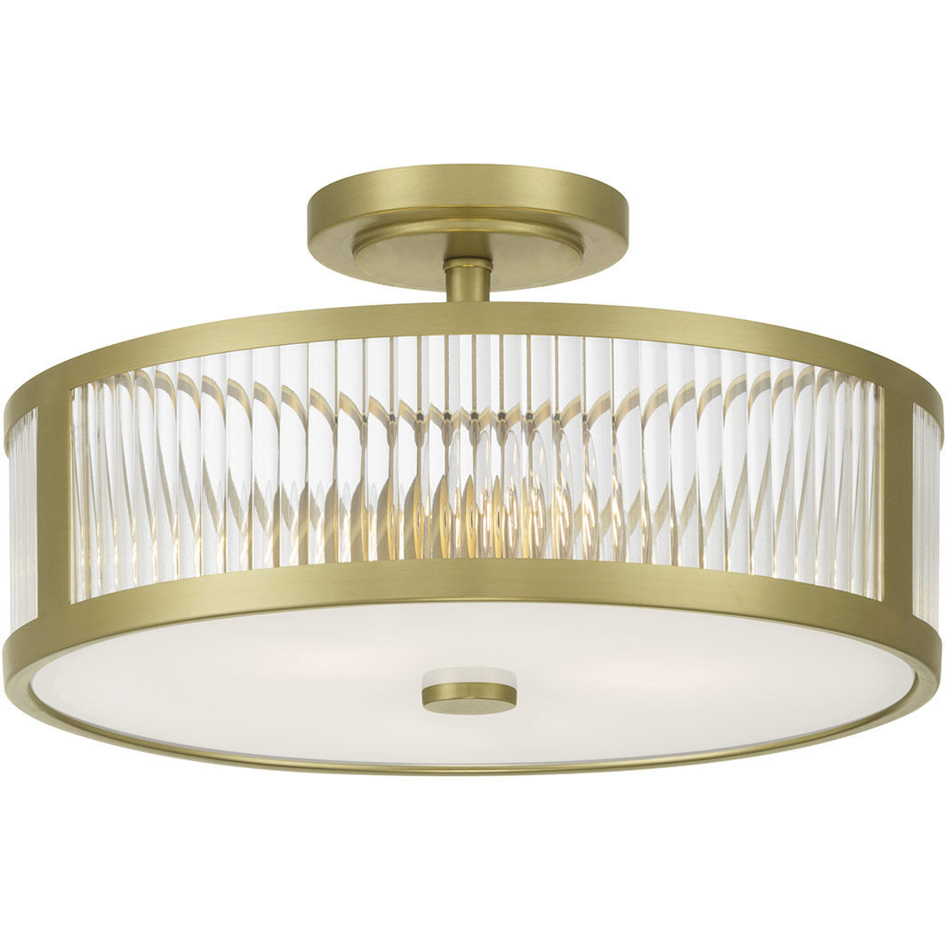 Ardezia 3 Light 15.75 inch Vintage Brass Semi-Flush Mount Ceiling Light