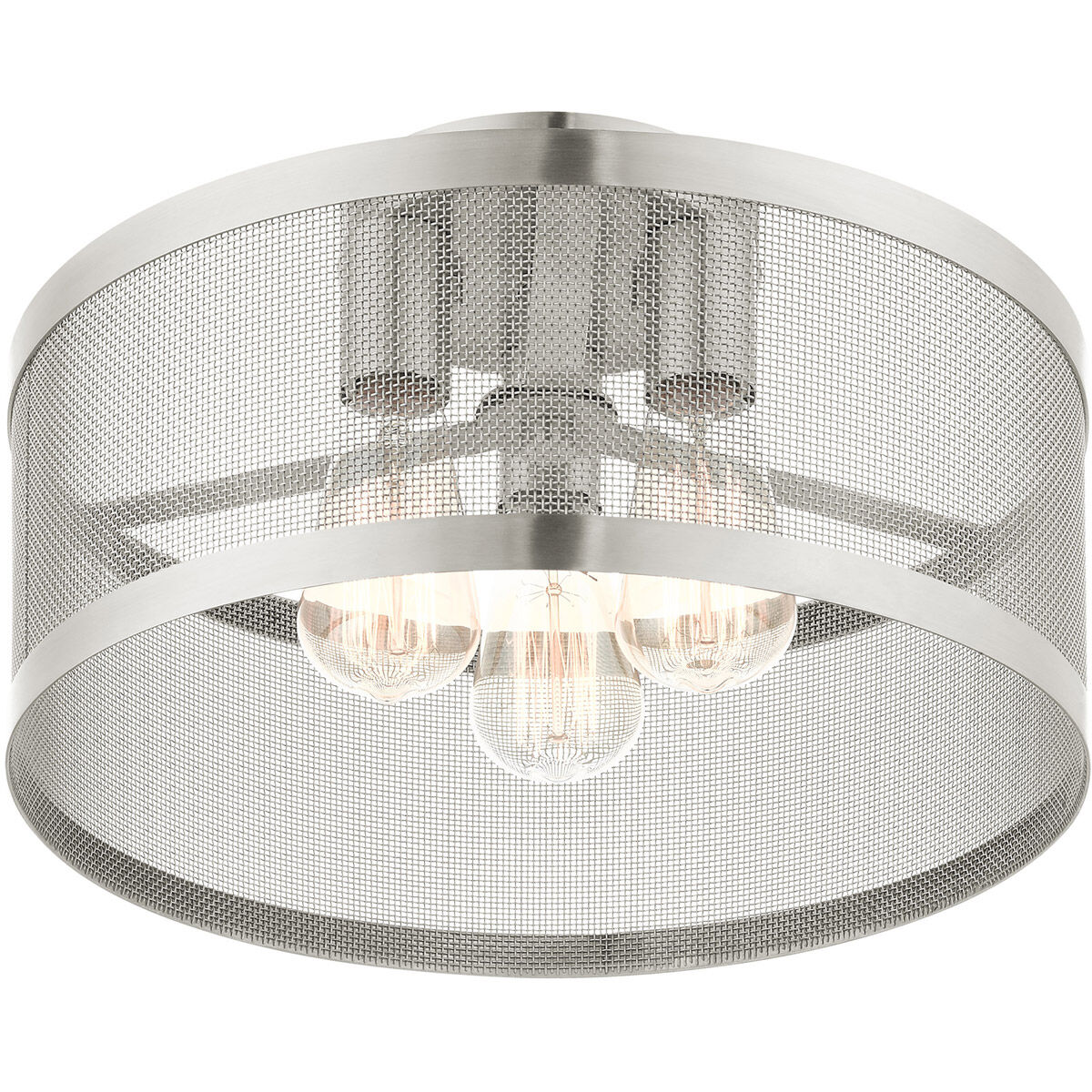 Industro 3 Light 15 inch Brushed Nickel Semi Flush Ceiling Light