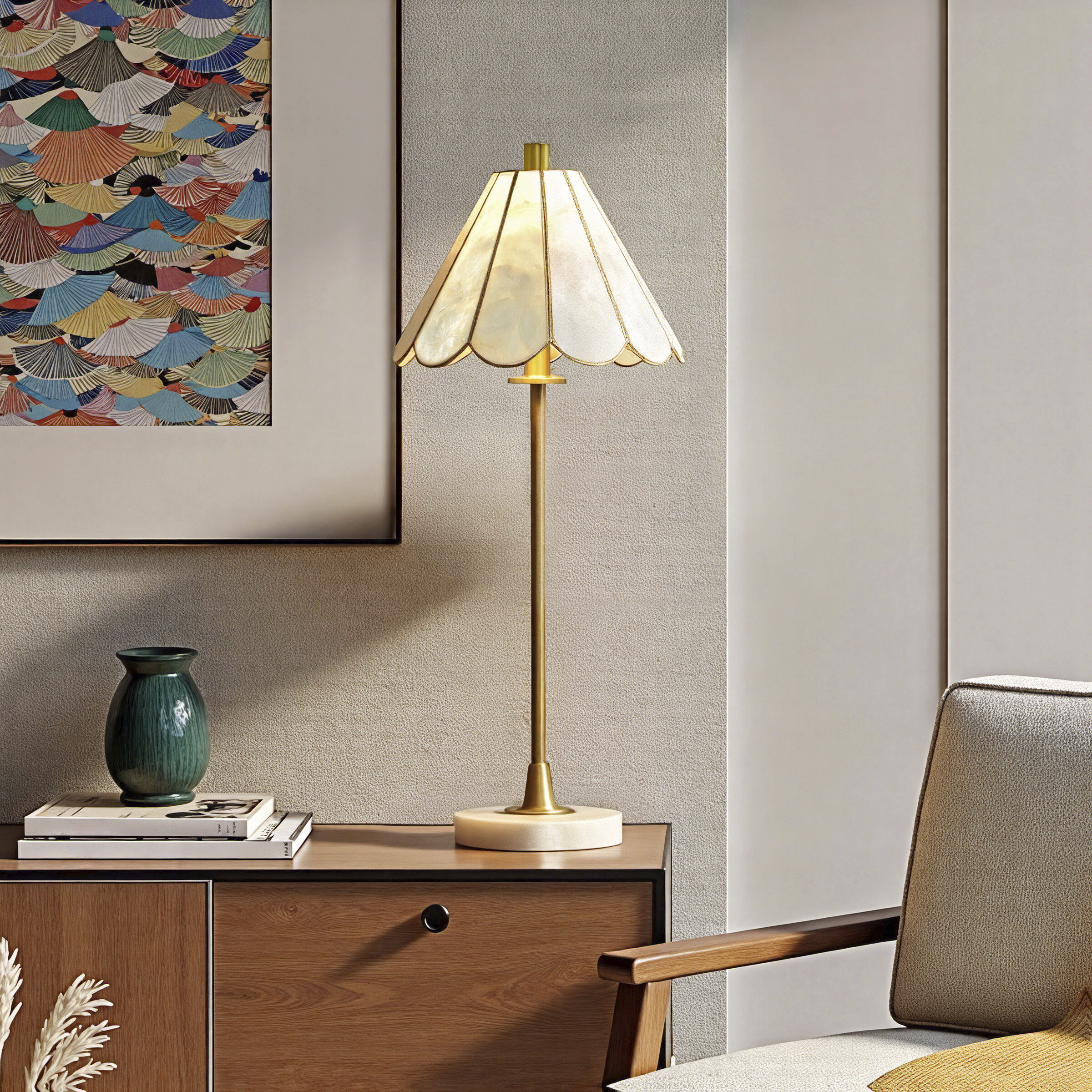 Verity 26 inch 40 watt White Marble and Polished Brass Table Lamp Portable Light