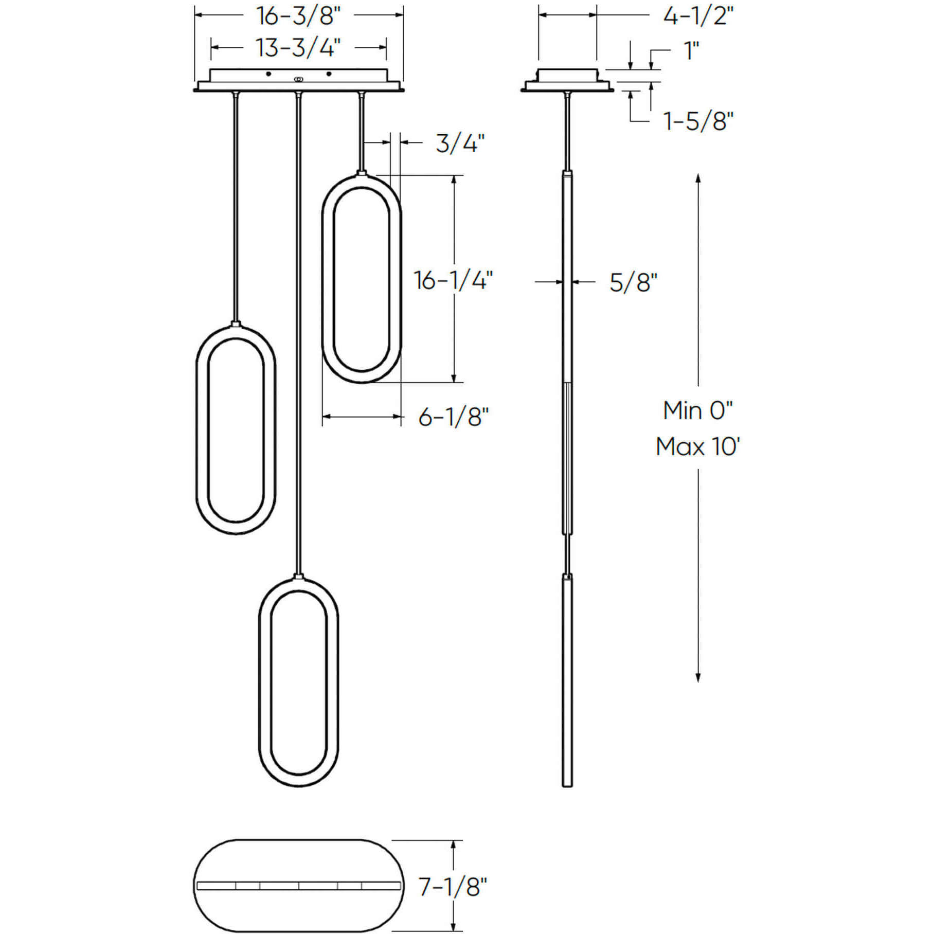 Atom 3 Light 7 inch Black Pendant Ceiling Light