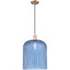 Bridal Veil 1 Light 12 inch Antique Copper Mini Pendant Ceiling Light in Blue Glass