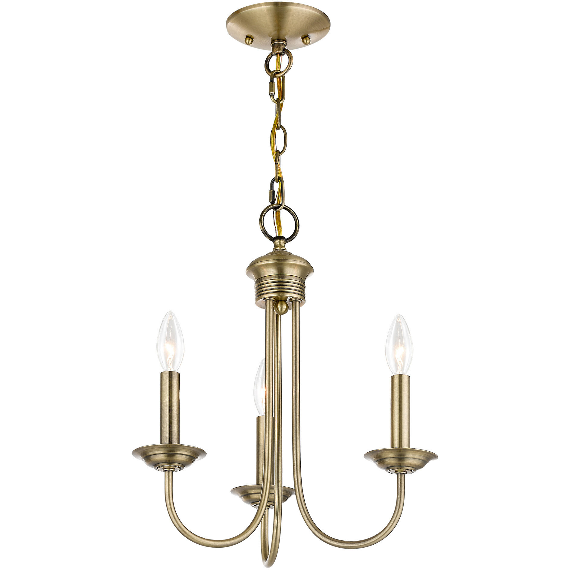 Estate 3 Light 14 inch Antique Brass Mini Chandelier Ceiling Light