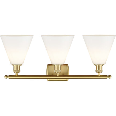 Ballston Ballston Cone 3 Light 28 inch Satin Gold Bath Vanity Light Wall Light in Matte White Glass