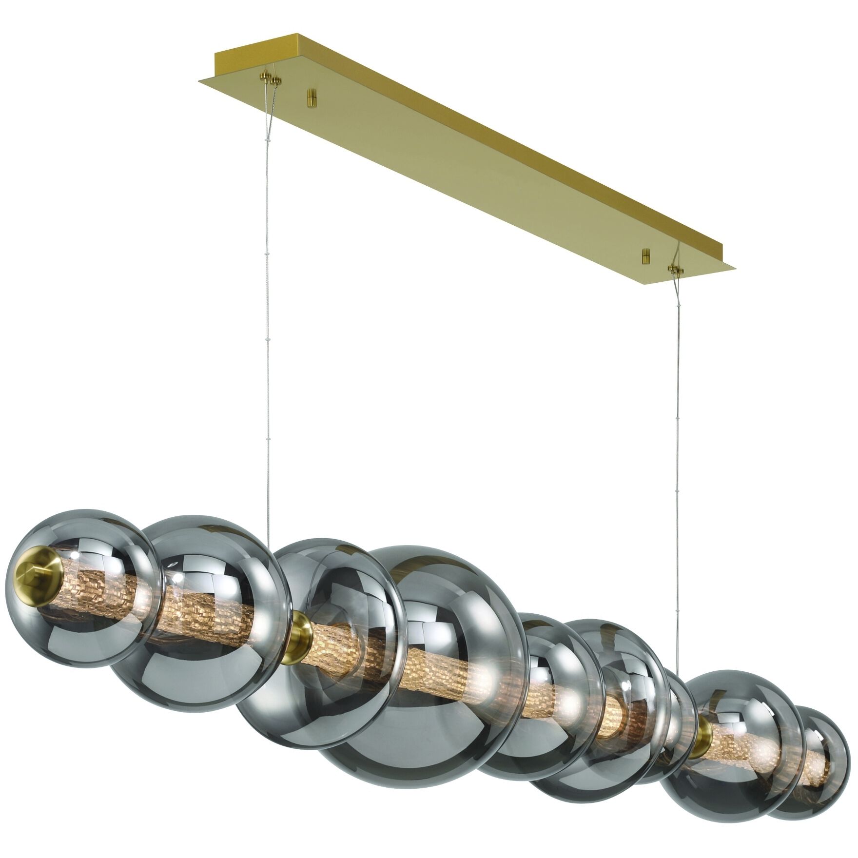 Atomo Linear Chandelier Ceiling Light in Gold, Smoke