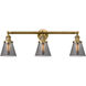 Franklin Restoration Small Cone 3 Light 30 inch Brushed Brass Bath Vanity Light Wall Light in Plated Smoke Glass, Franklin Restoration