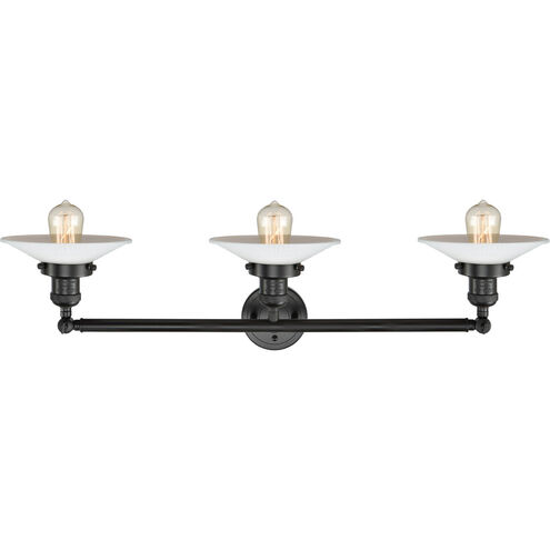 Franklin Restoration Halophane LED 33 inch Matte Black Bath Vanity Light Wall Light in Matte White Halophane Glass, Franklin Restoration
