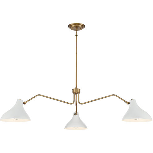 Vintage 3 Light 48 inch White and Natural Brass Pendant Ceiling Light in White with Natural Brass