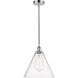 Edison Cone LED 12 inch Polished Chrome Mini Pendant Ceiling Light in Seedy Glass