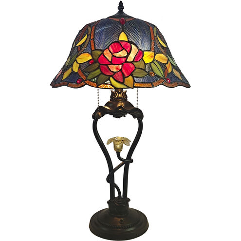 Blue Floral Petal 26 inch 60.00 watt Tiffany Bronze Table Lamp with LED Night Light Portable Light