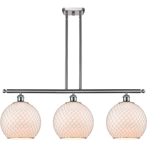 Ballston Large Farmhouse Chicken Wire 3 Light 36 inch Brushed Satin Nickel Island Light Ceiling Light, Ballston