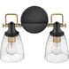 Easton 2 Light 14.5 inch Black with Heritage Brass Vanity Light Wall Light