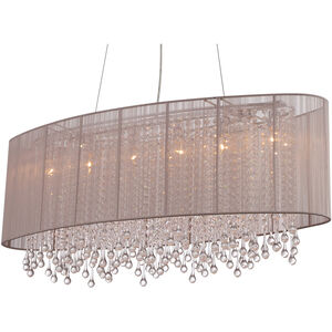Beverly Dr. 6 Light 40 inch Taupe Silk String Hanging Chandelier Ceiling Light, Convertible to Flush Mount