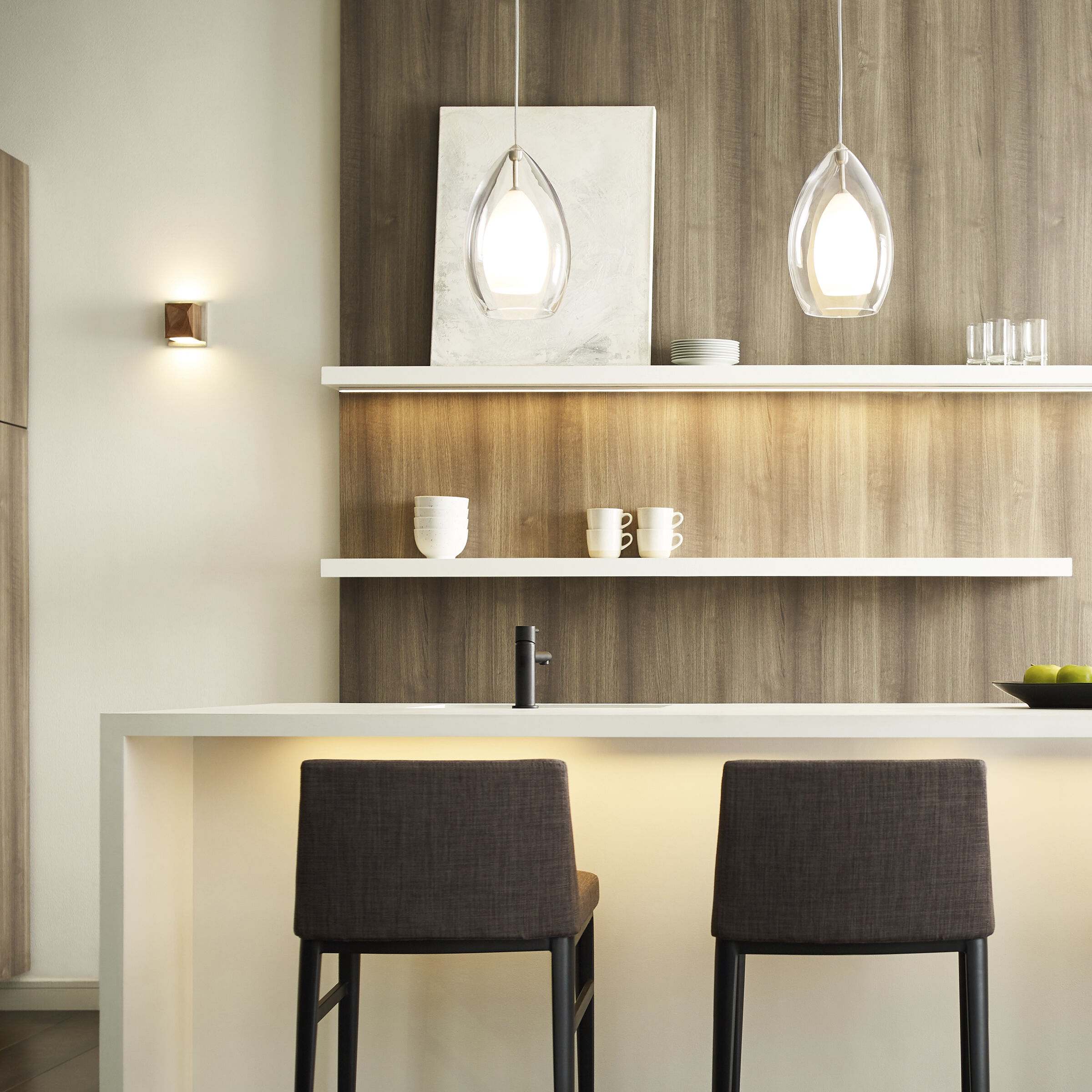 Cafe Wall Light in LED 90 CRI 3000K 120V, Walnut/Satin Nickel, Integrated LED