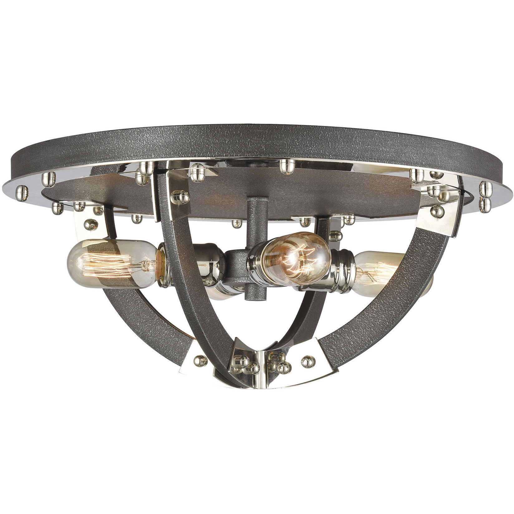 Riveted Plate 4 Light 19 inch Silverdust Iron with Polished Nickel Flush Mount Ceiling Light