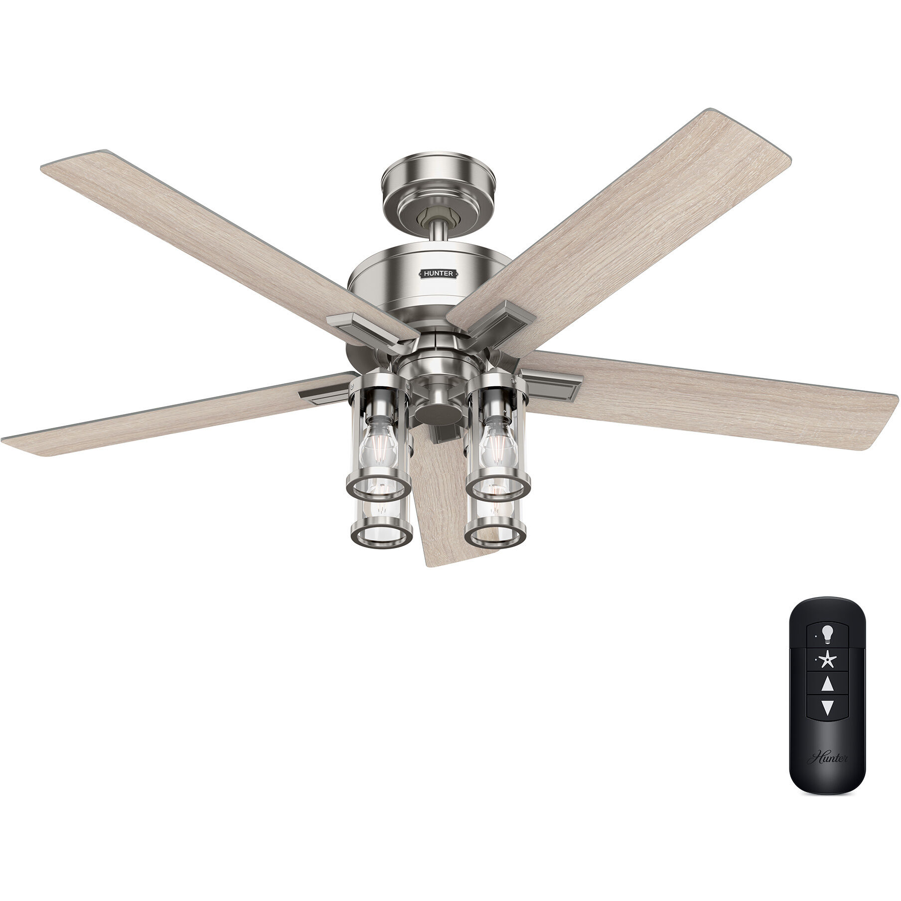Astwood II 52 inch Brushed Nickel with Light Oak Blades Ceiling Fan