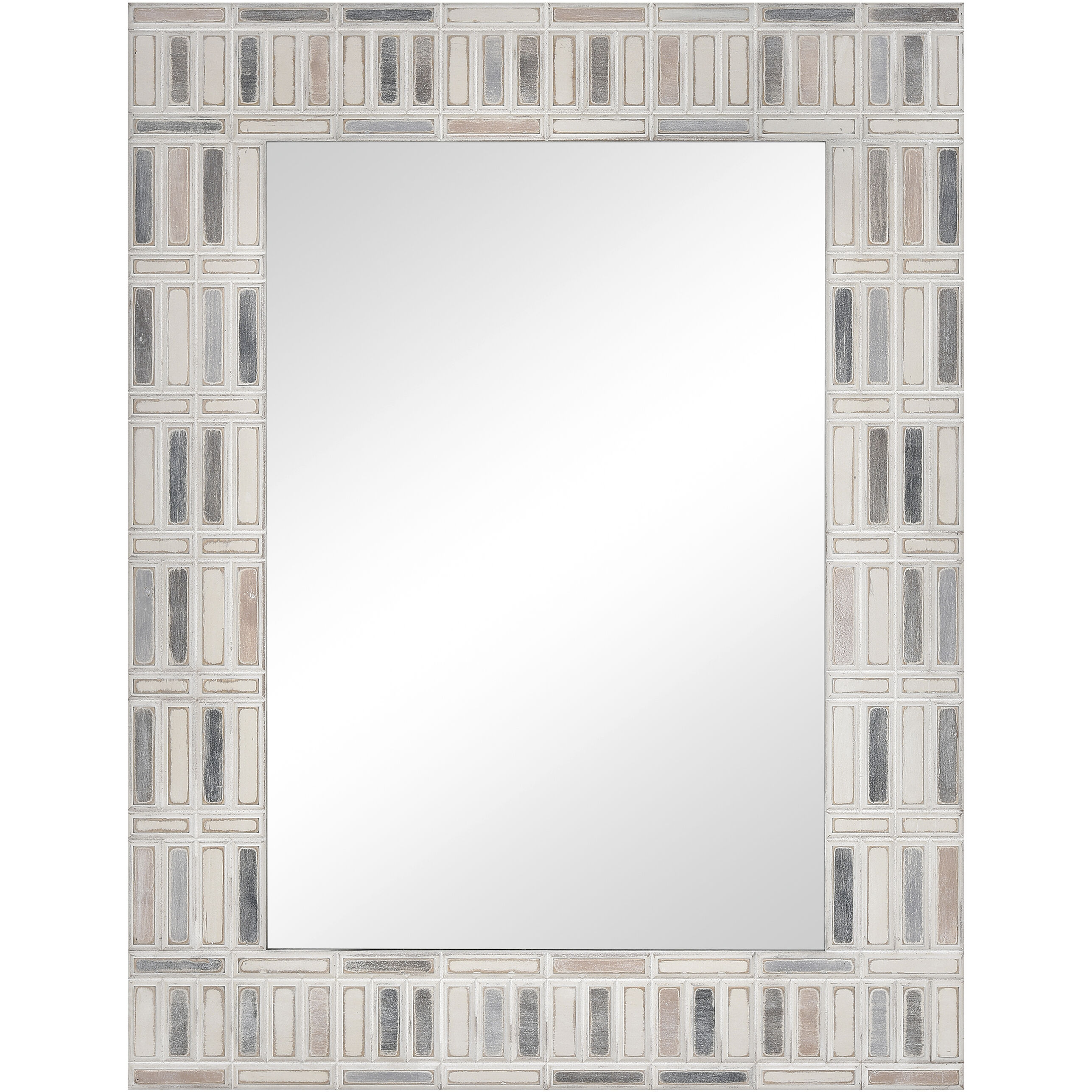 Derse 41.25 X 31.75 inch Ivory with Multicolor and Mirror Wall Mirror