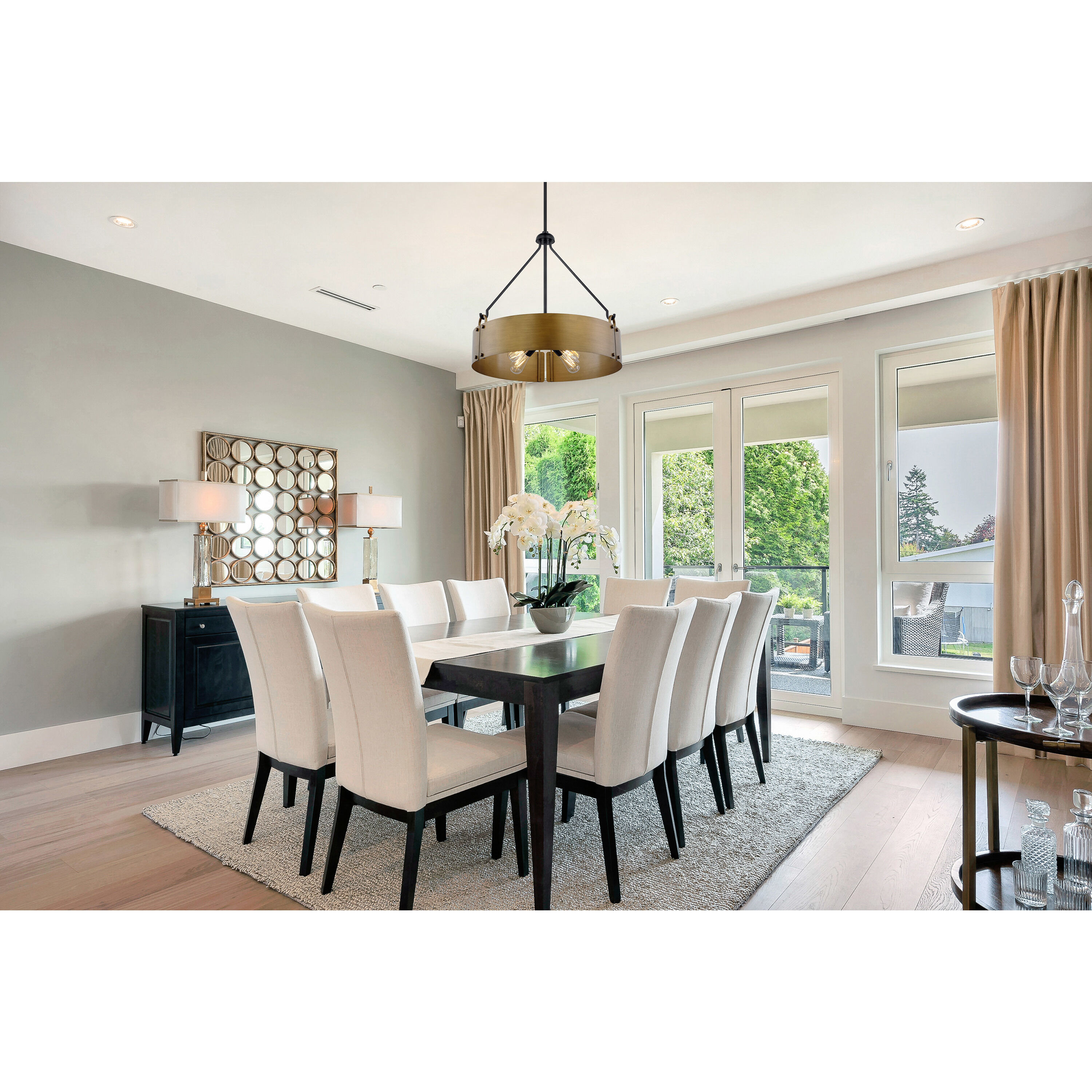 Halter 4 Light 22.63 inch Matte Black and Natural Brass Pendant Ceiling Light