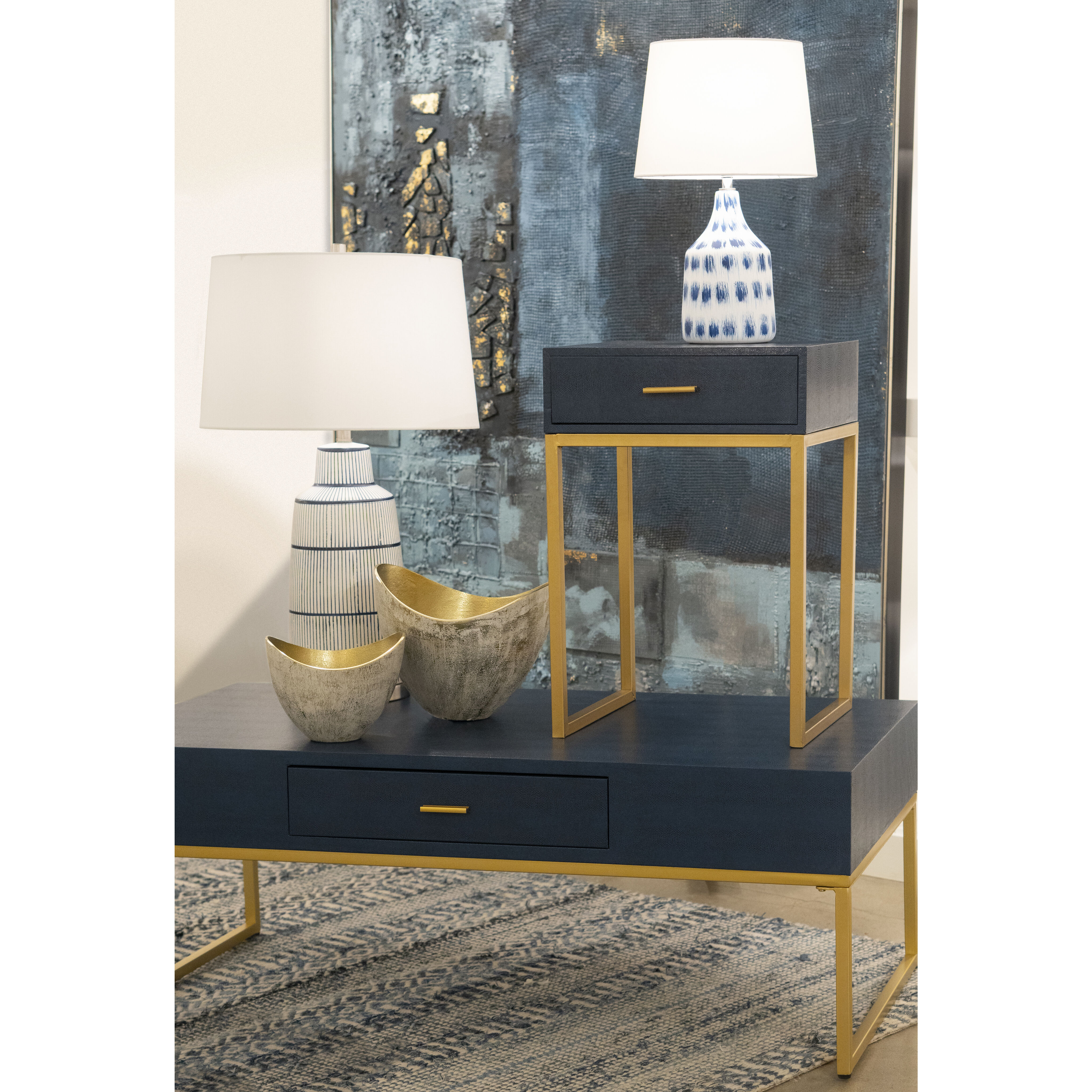 Shagreen 24 X 16 inch Navy Accent Table