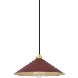 Clivedon 1 Light 20 inch Aged Brass/Soft Crimson Pendant Ceiling Light
