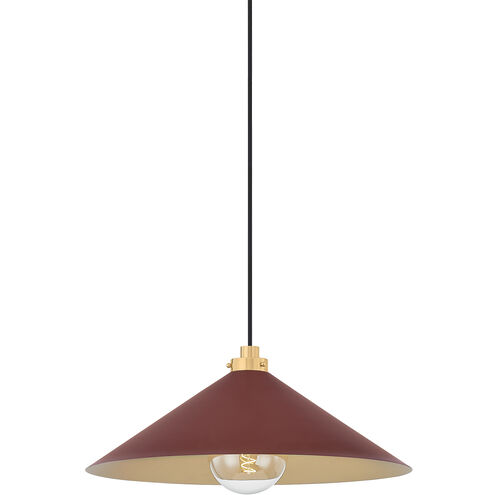 Clivedon 1 Light 20 inch Aged Brass/Soft Crimson Pendant Ceiling Light