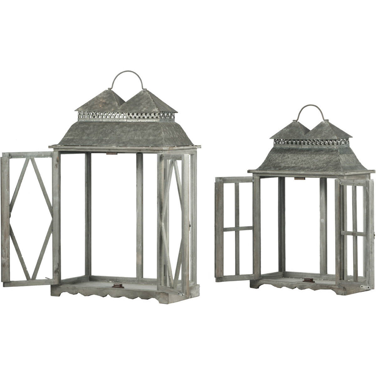 Scape 18.1 inch Zinc and Brown Lantern, Set of 2