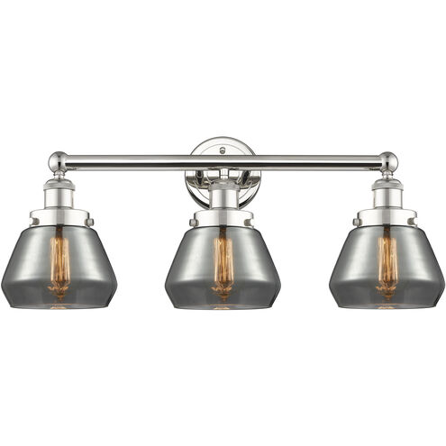 Fulton 3 Light 24.5 inch Polished Nickel and Plated Smoke Bath Vanity Light Wall Light