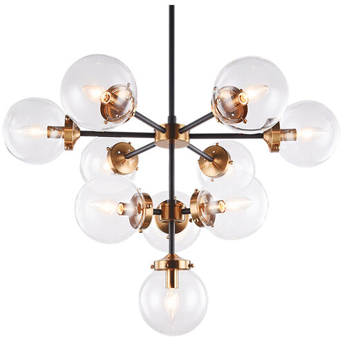 Maru 10 Light 30 inch Aged Gold Brass Chandelier Ceiling Light in Aged Gold Brass and Clear