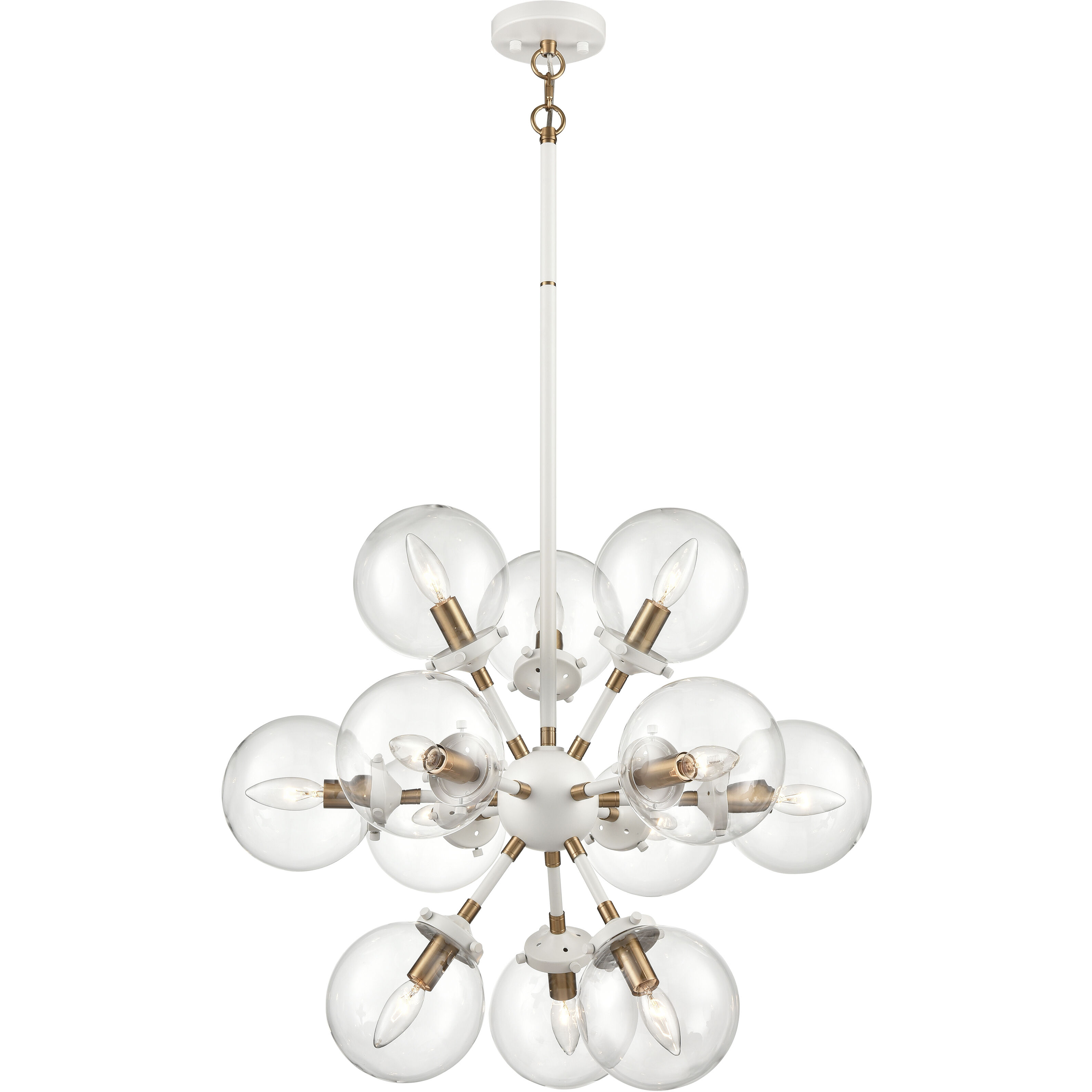 Boudreaux 12 Light 25 inch Matte White with Satin Brass Chandelier Ceiling Light
