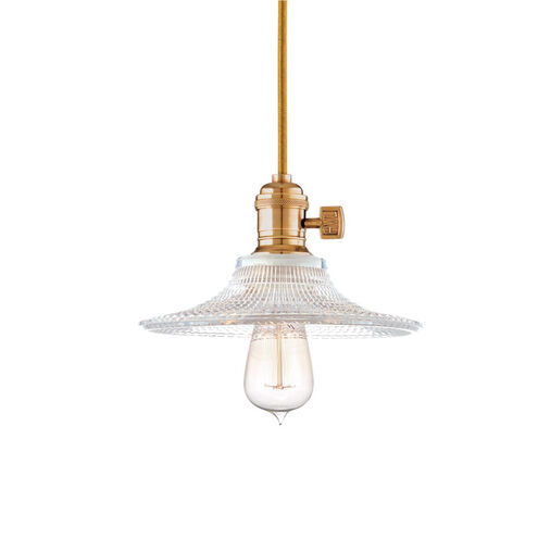 Heirloom 1 Light 9 inch Aged Brass Pendant Ceiling Light in Ribbed Clear Glass, GS6, No