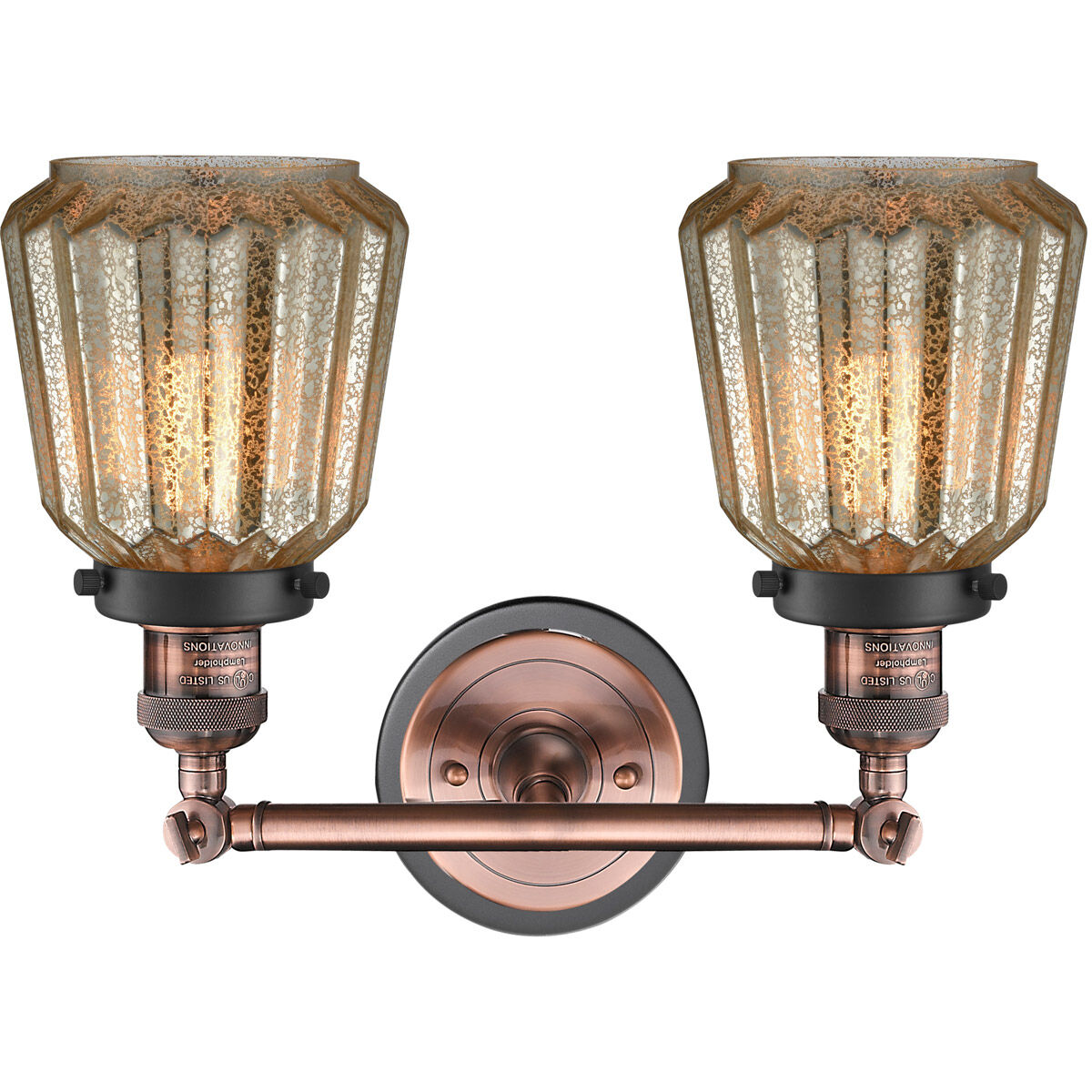 Franklin Restoration Chatham 2 Light 16 inch Antique Copper Bath Vanity Light Wall Light in Mercury Glass