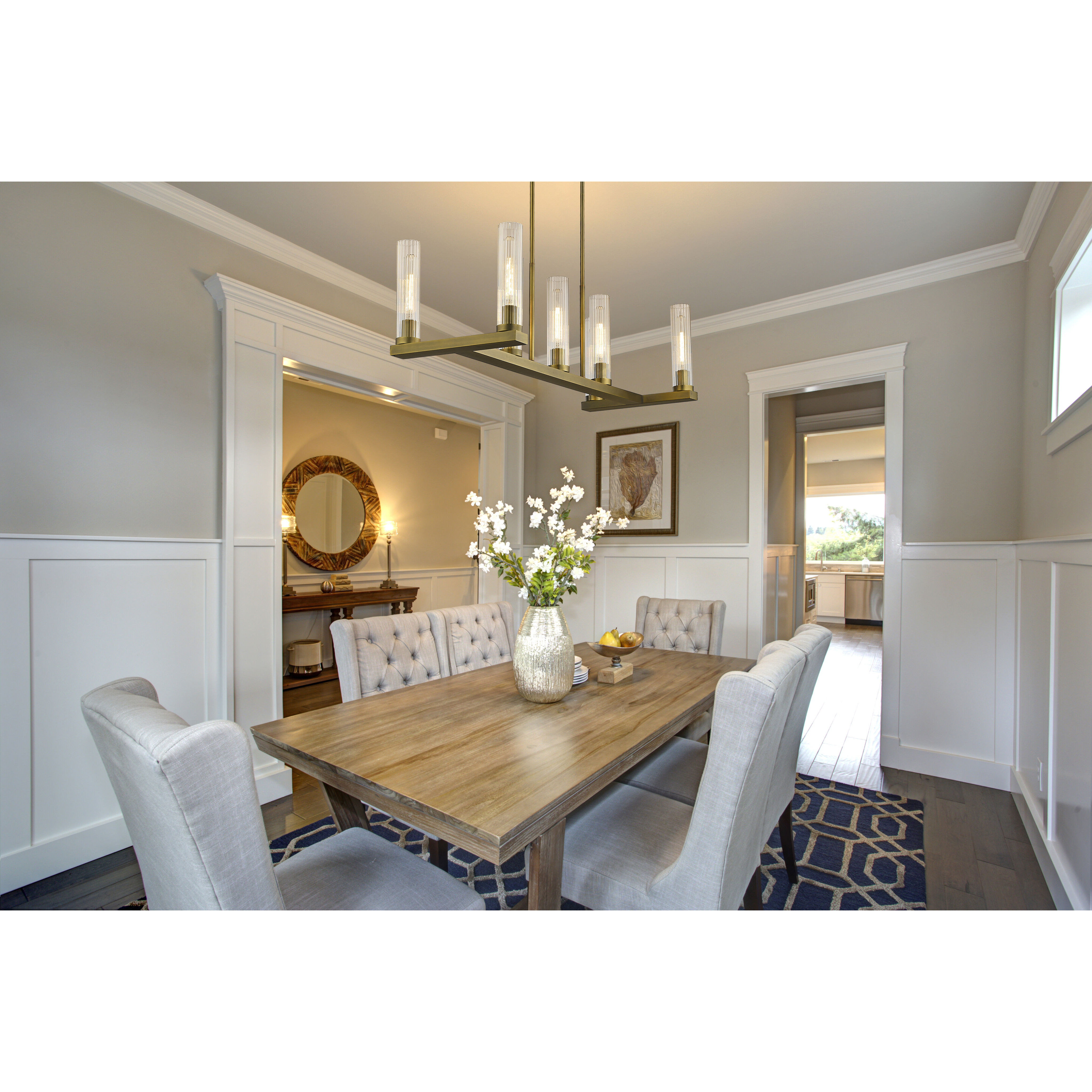 Beau Linear Chandelier Ceiling Light in Rubbed Brass