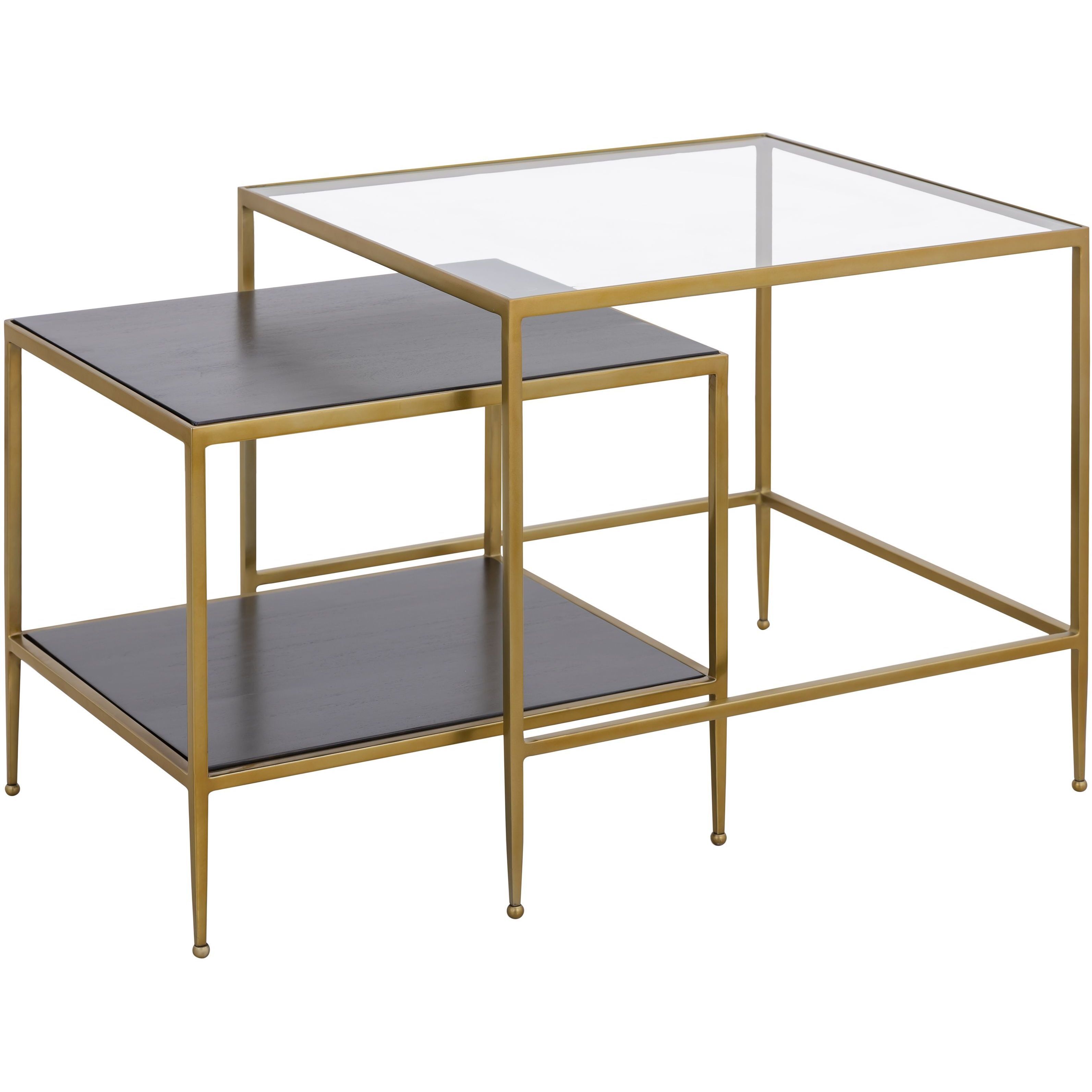 Carrick 26 X 24 inch Dark Brown with Brass and Clear Nesting Table, Set of 2