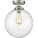 Nouveau X-Large Beacon LED 10 inch Brushed Satin Nickel Semi-Flush Mount Ceiling Light in Clear Glass, Nouveau