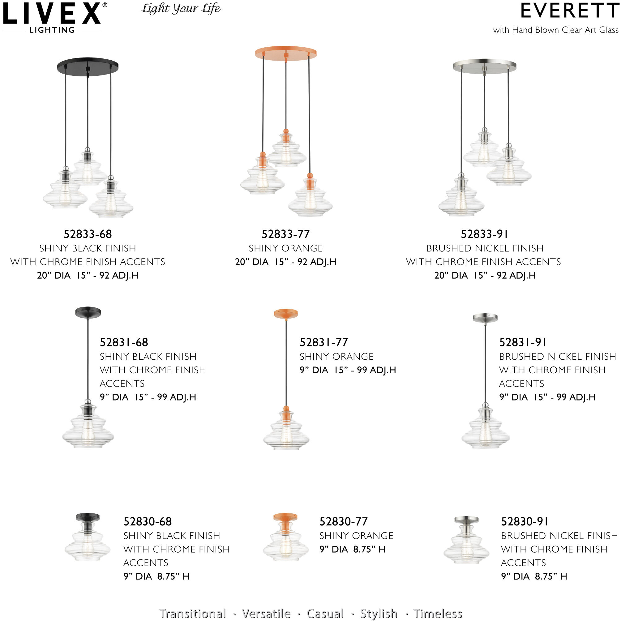 Everett 1 Light 9 inch Shiny Orange Semi-Flush Ceiling Light