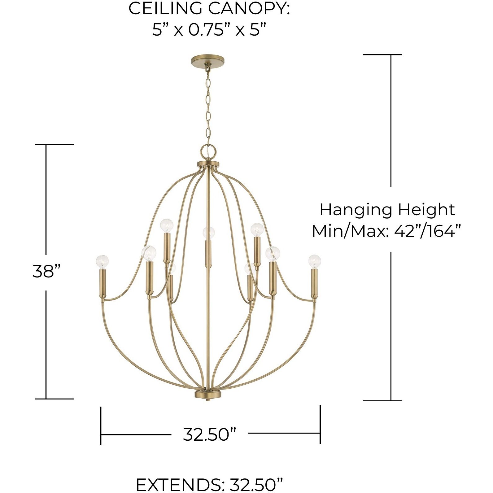 Madison 9 Light 32.5 inch Aged Brass Chandelier Ceiling Light