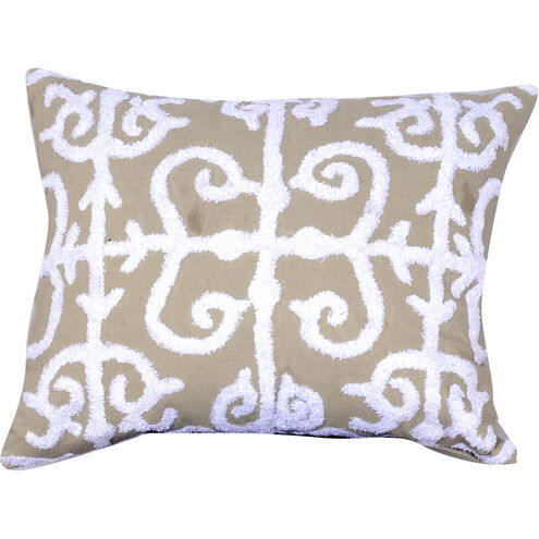 Embroidered 16 X 6.5 inch Taupe and White Pillow