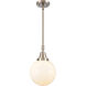 Beacon 1 Light 8 inch Brushed Satin Nickel Mini Pendant Ceiling Light in Matte White Glass
