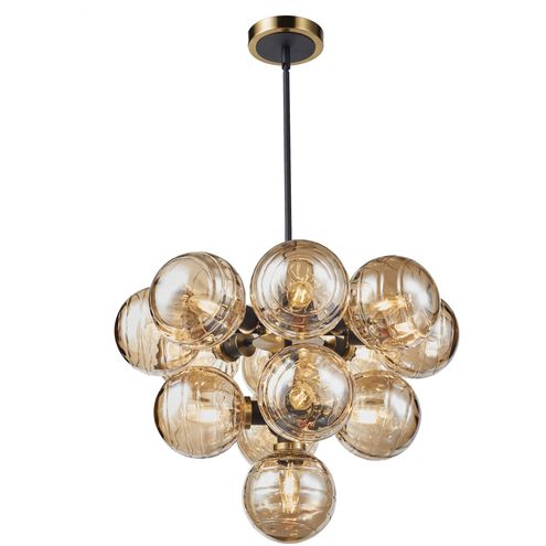 Gem LED 23.25 inch Black and Brushed Brass Chandelier Ceiling Light in Amber