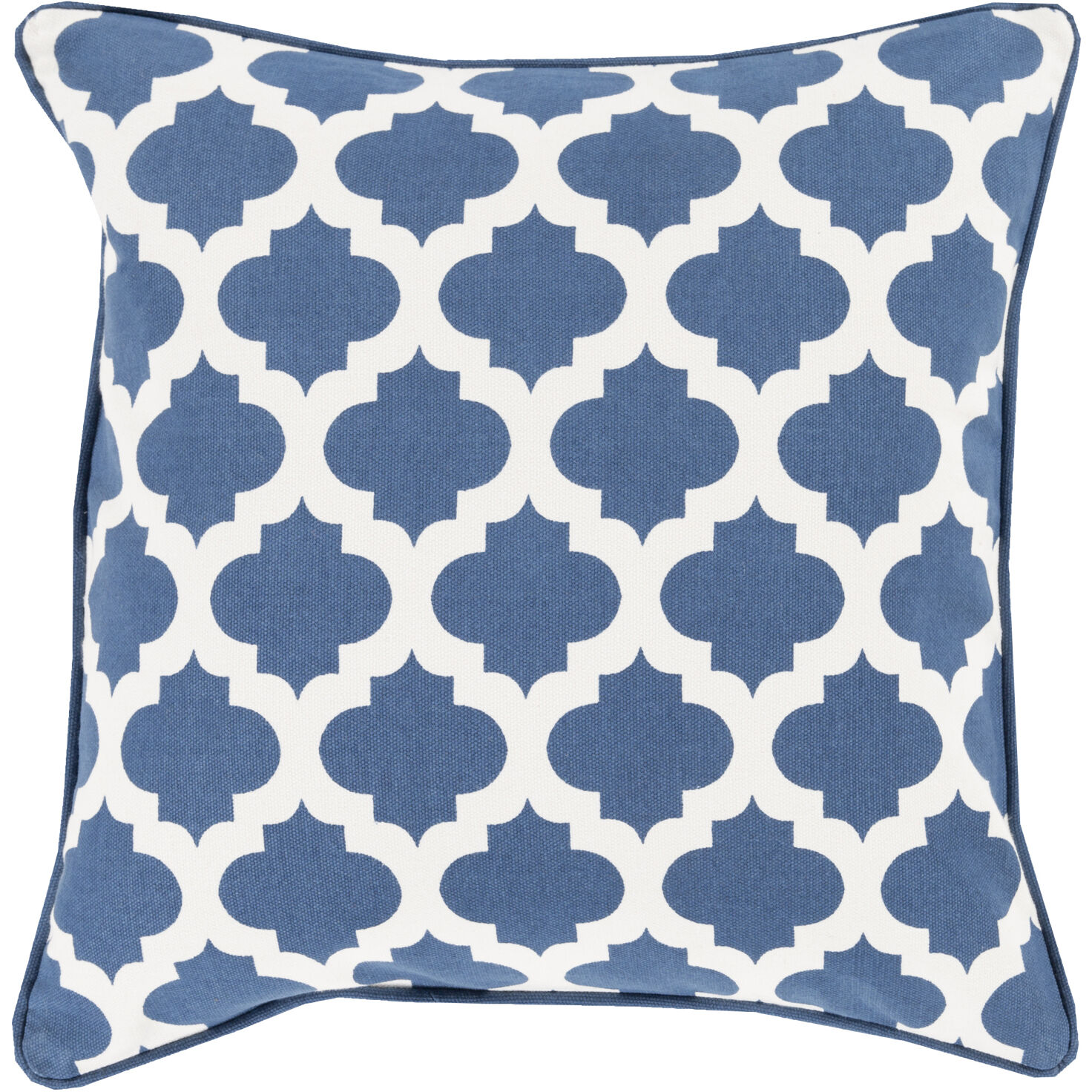 Morrocan Printed Lattice 20 X 20 inch Ivory/Dark Blue Accent Pillow
