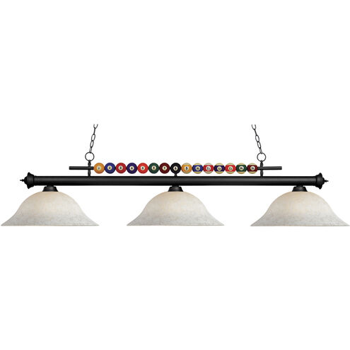 Shark 3 Light 60 inch Matte Black Billiard Ceiling Light in White Mottle Glass