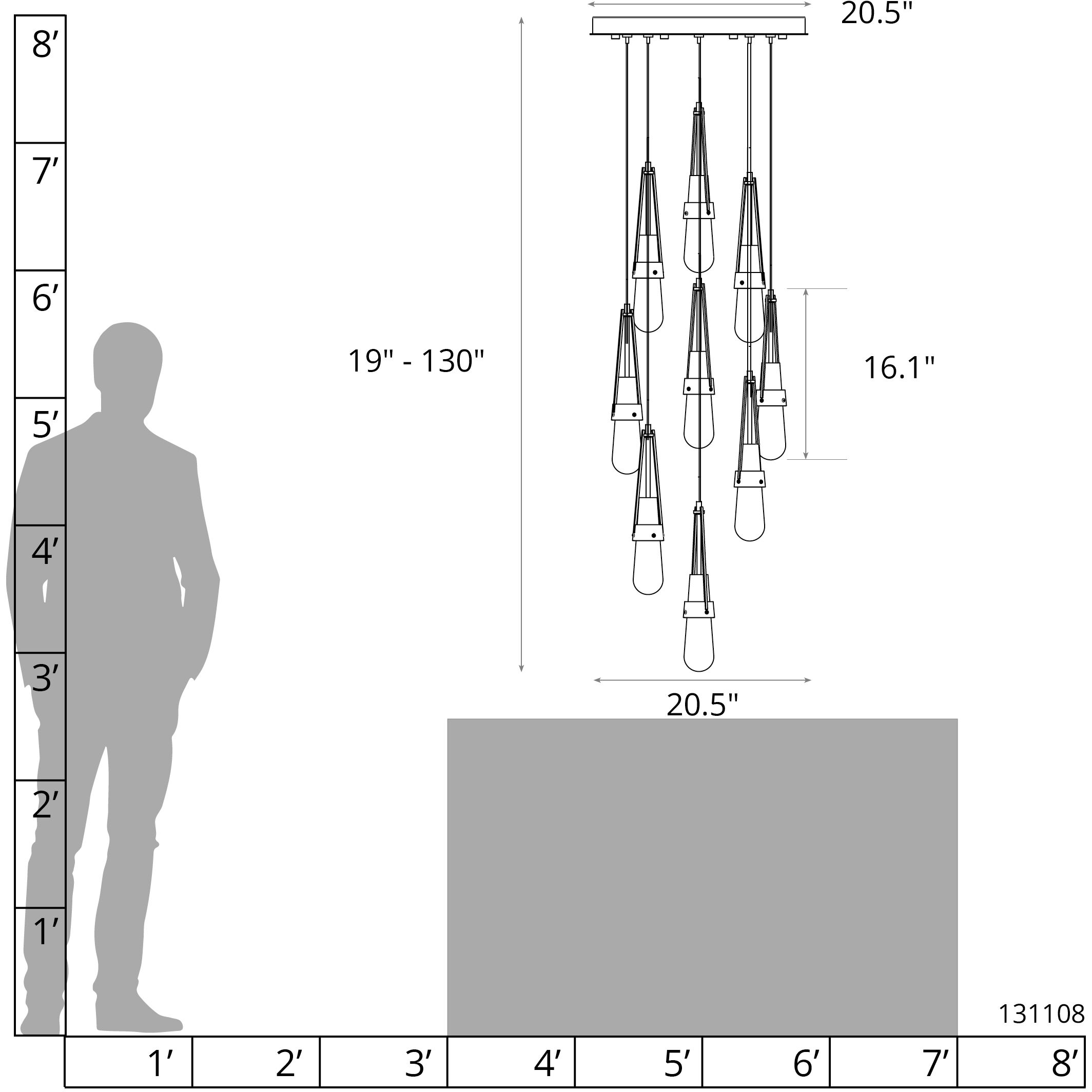 Link 9 Light 20.5 inch Modern Brass Pendant Ceiling Light, Round