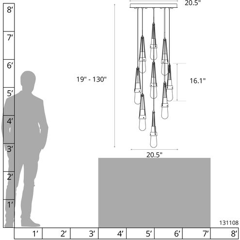 Link 9 Light 20.5 inch Modern Brass Pendant Ceiling Light, Round