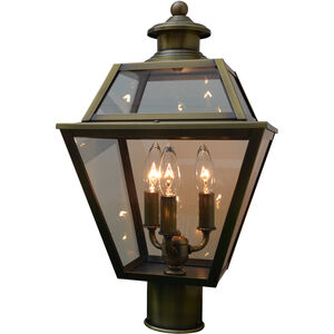 Inverness 3 Light 16 inch Antique Brass Post Mount in Clear