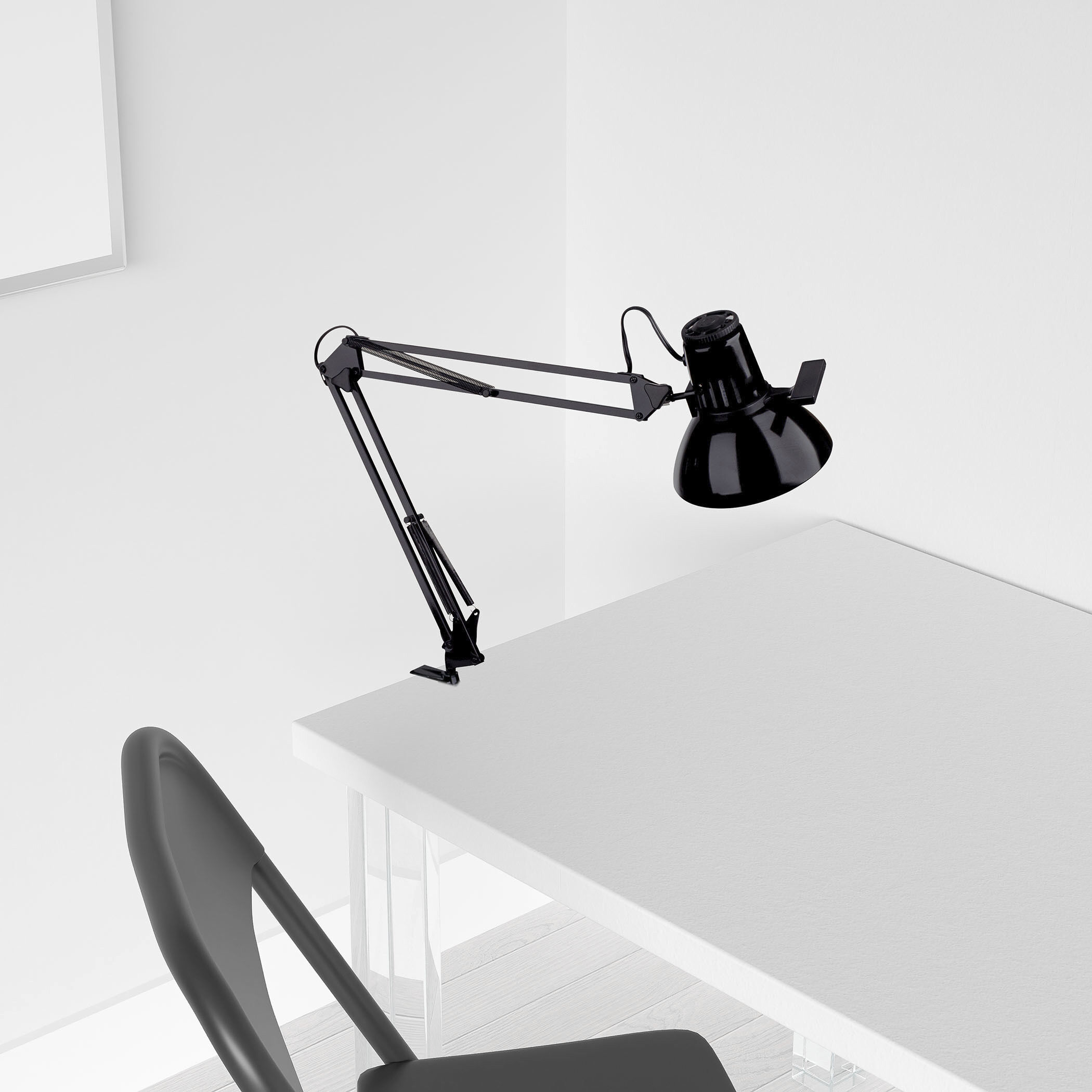 Modern 36 inch 100.00 watt Black Task Table Lamp Portable Light, Spring Balanced Arms