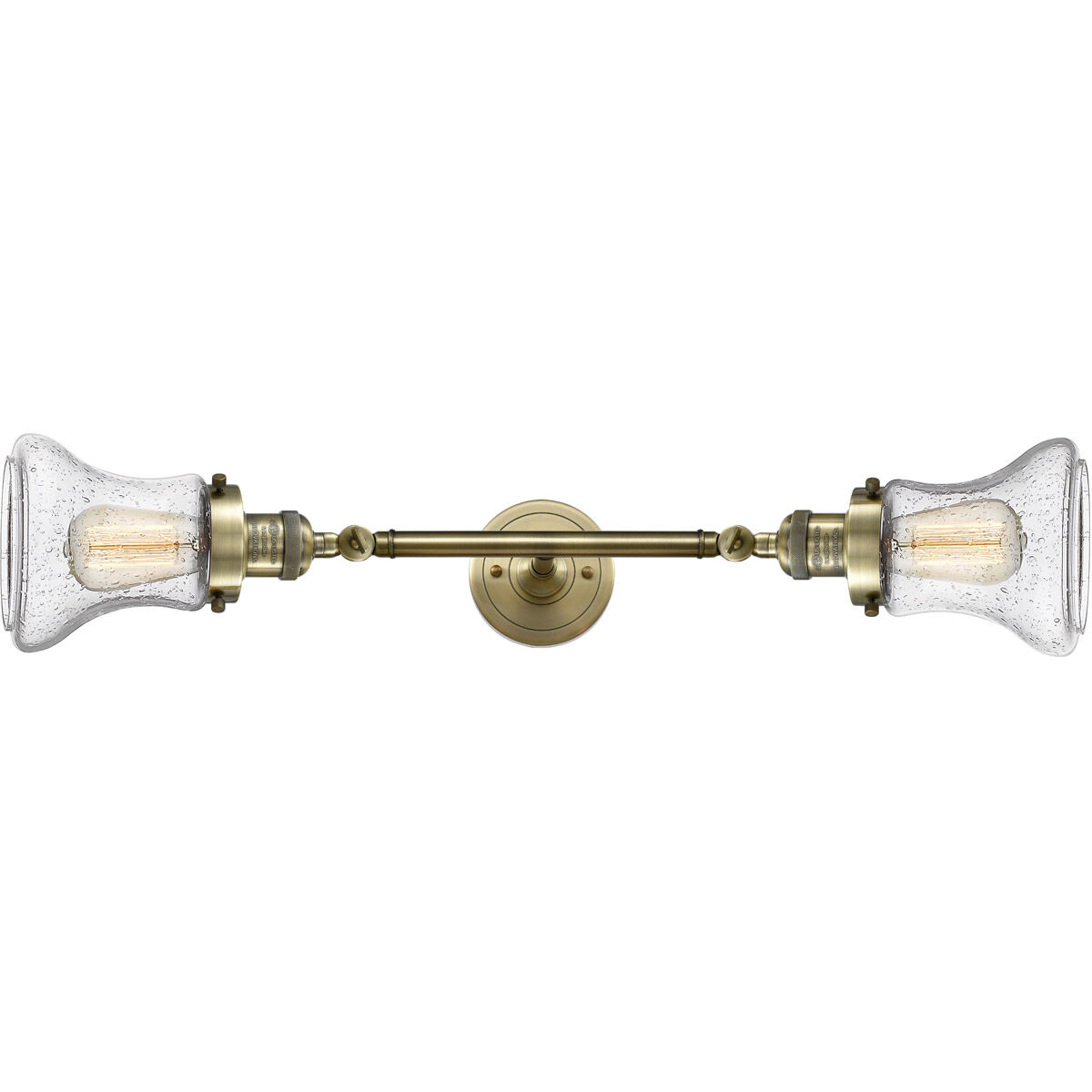 Franklin Restoration Bellmont 2 Light 17 inch Antique Brass Bath Vanity Light Wall Light in Incandescent, Seedy Glass, Franklin Restoration